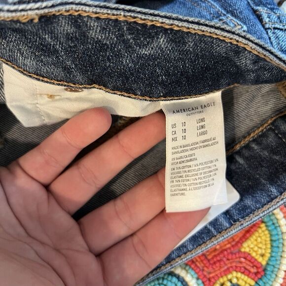 American Eagle Mom Jeans 10 Long Dark Wash 32x28 Classic Denim Pants Tapered - Picture 3 of 8